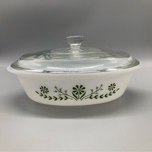 Vintage Glasbake Jeannette Primrose Dream #235 Covered Casserole Dish 10x6 1qt